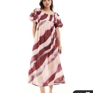 ASOS Pink and Cream Midi Dress